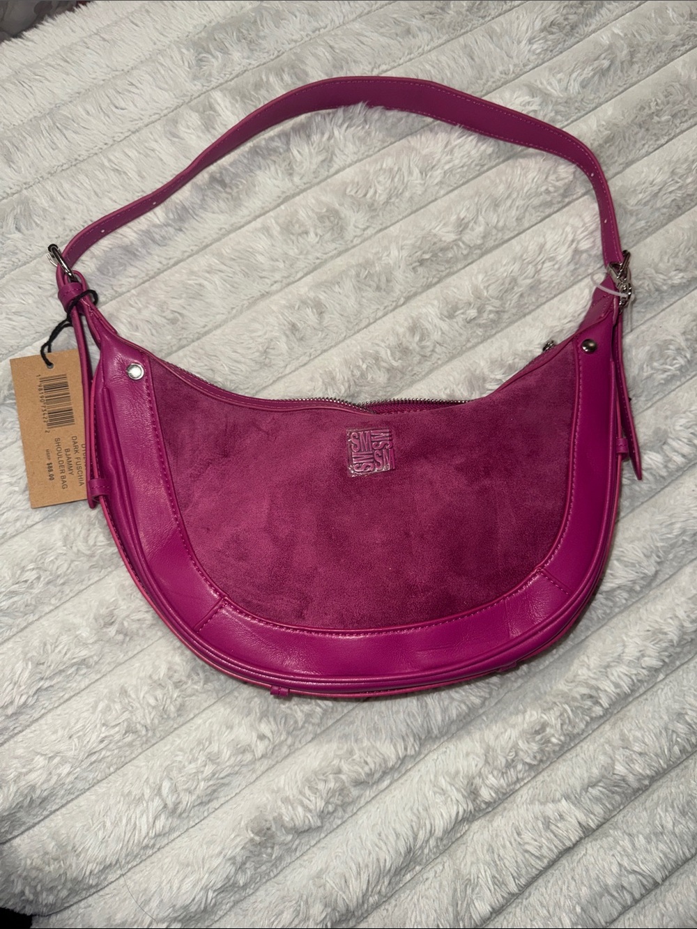 Steve Madden Magenta Suede-Trim Crescent Shoulder Bag